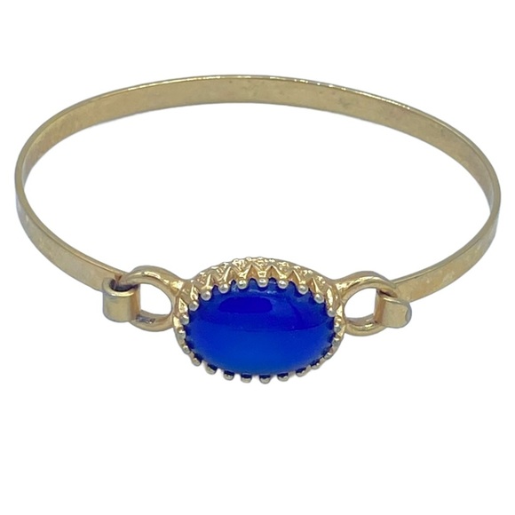 Avon Jewelry - Vintage Avon hinged cobalt blue gold tone bracelet bangle70s size 6”